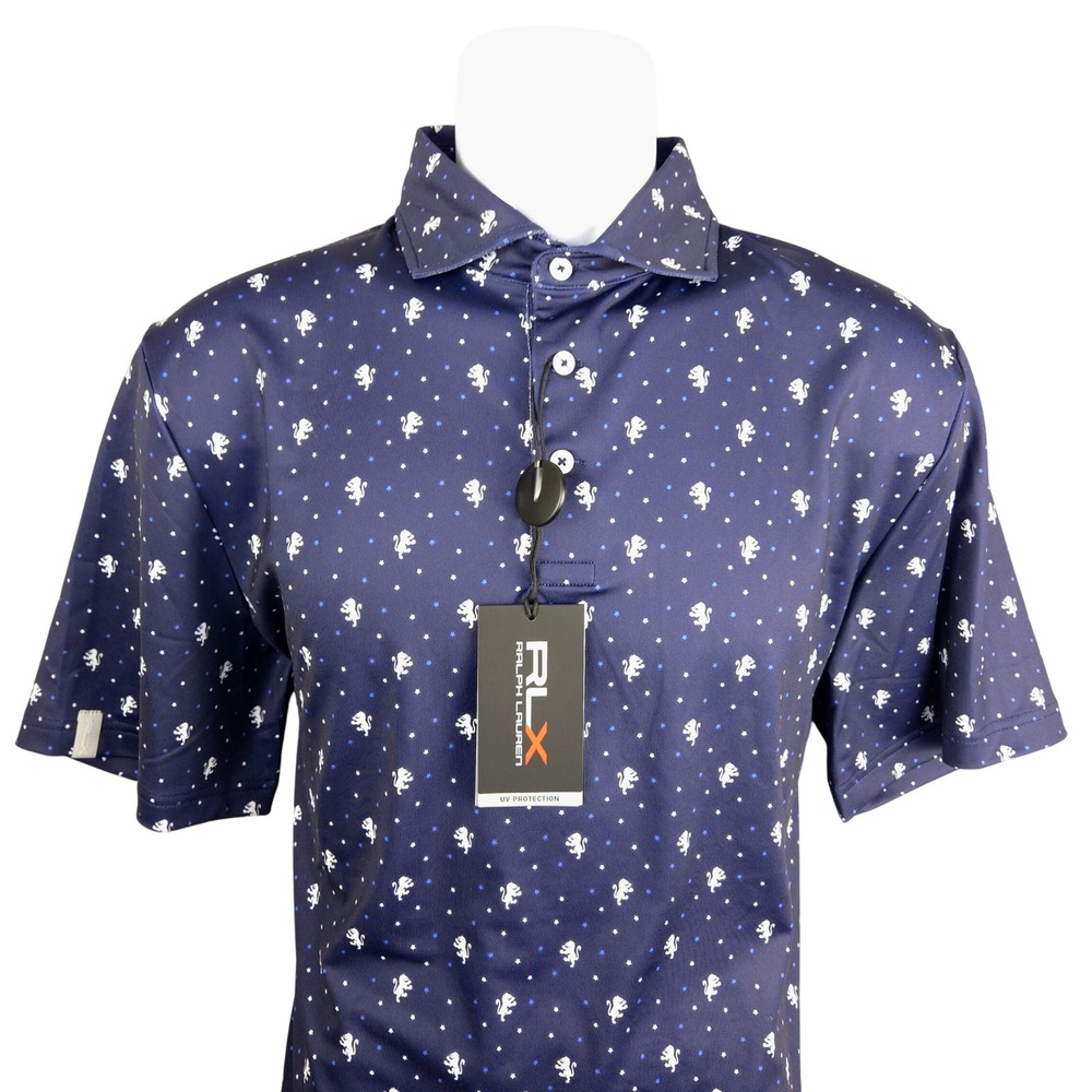RLX Ralph Lauren Mens Ivy Golf Club Polo Shirt Blue Lion‎ Star Print Size M NEW